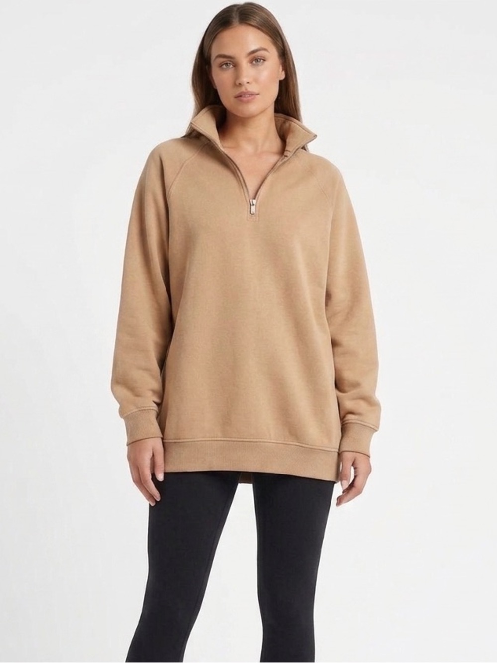 BRUNETTE THE LABEL | HALF ZIP OVERSIZED MOCK NECK SWEATER